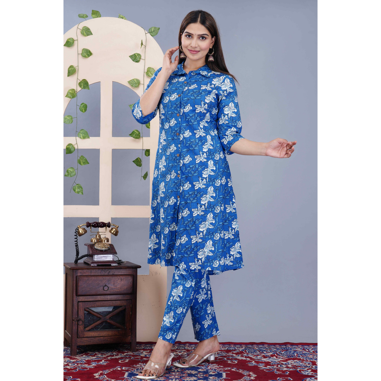 Jikonet Women's Co-Ord Set Kurta with Pant Set Outdoor Outfits Wear (Blue)