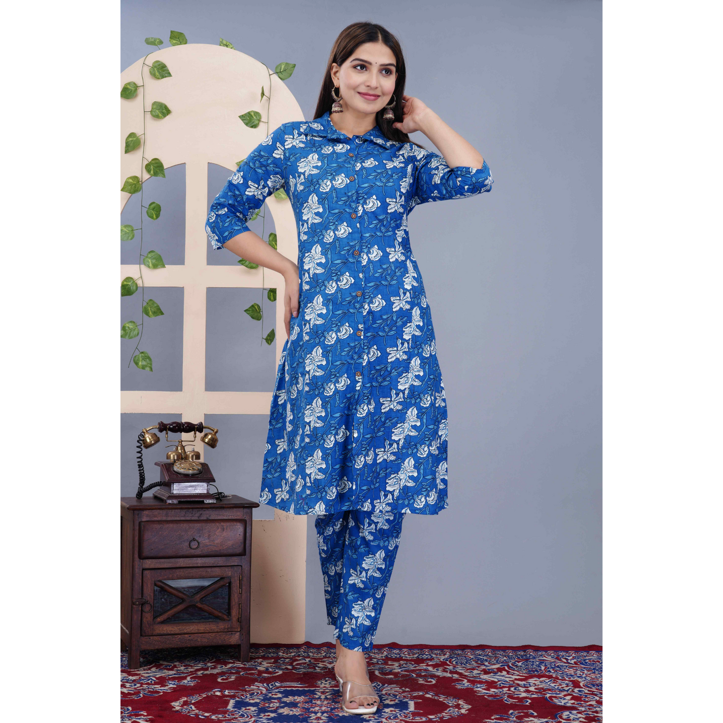 Jikonet Women's Co-Ord Set Kurta with Pant Set Outdoor Outfits Wear (Blue)