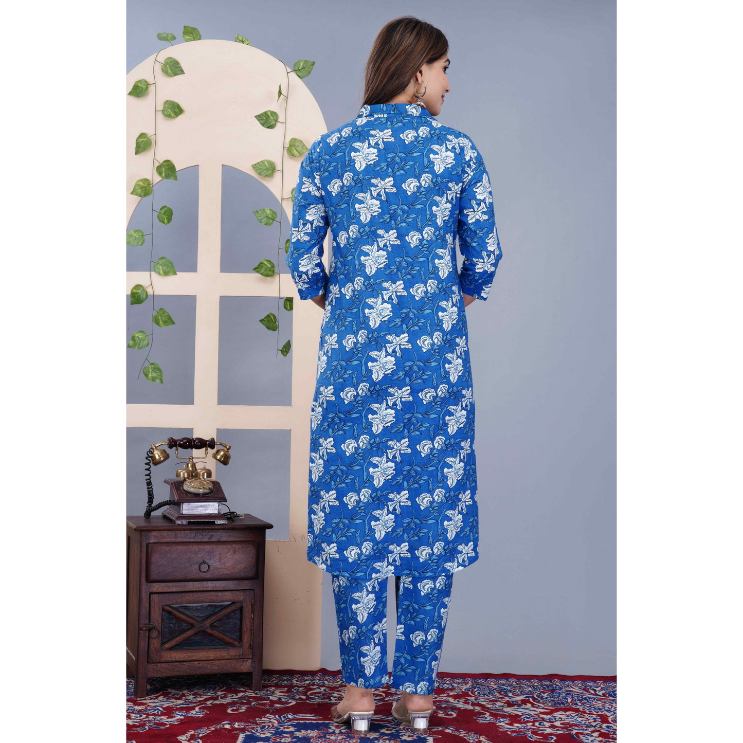 Jikonet Women's Co-Ord Set Kurta with Pant Set Outdoor Outfits Wear (Blue)