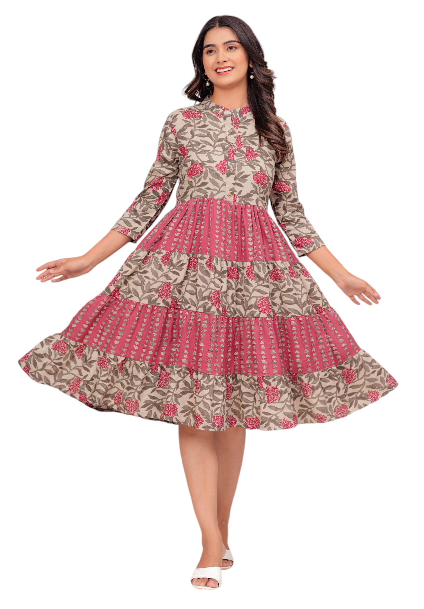 Jikonet Pink Floral Western Dress