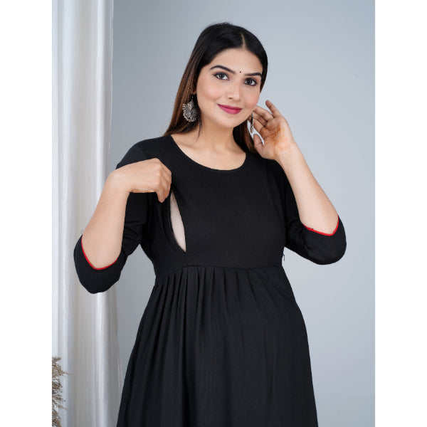 Jikonet Women's Cotton Plain Maternity Feeding Kurti
