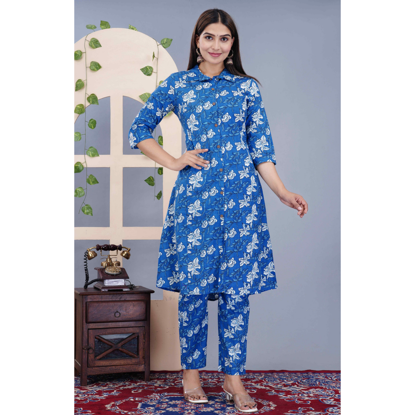 Jikonet Women's Co-Ord Set Kurta with Pant Set Outdoor Outfits Wear (Blue)