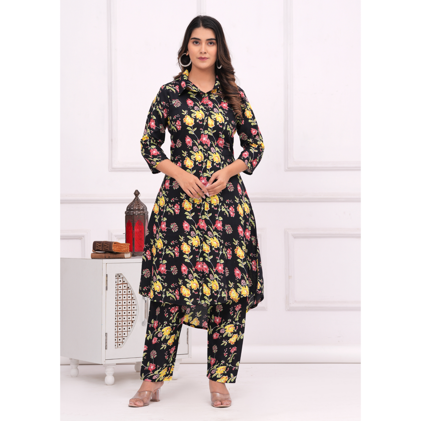 Jikonet Women's Co-Ord Set Kurta with Pant Set Outdoor Outfits Wear (Black)