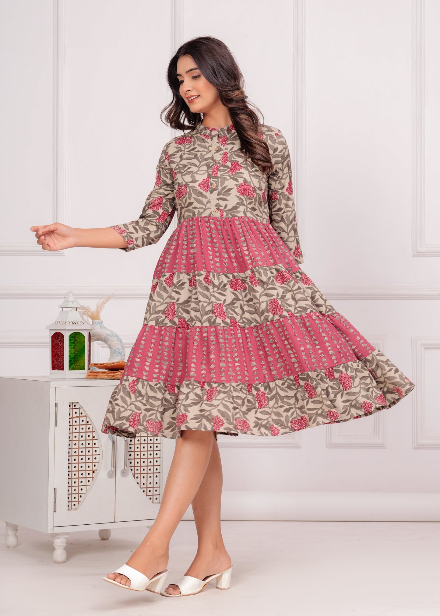 Jikonet Pink Floral Western Dress