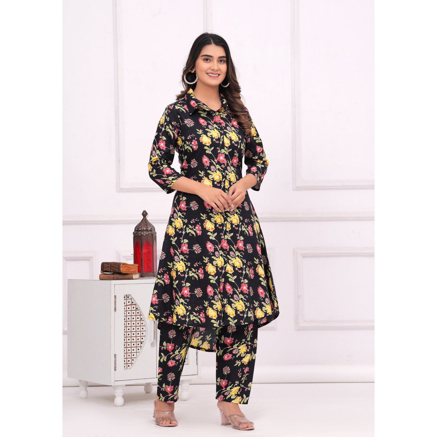 Jikonet Women's Co-Ord Set Kurta with Pant Set Outdoor Outfits Wear (Black)