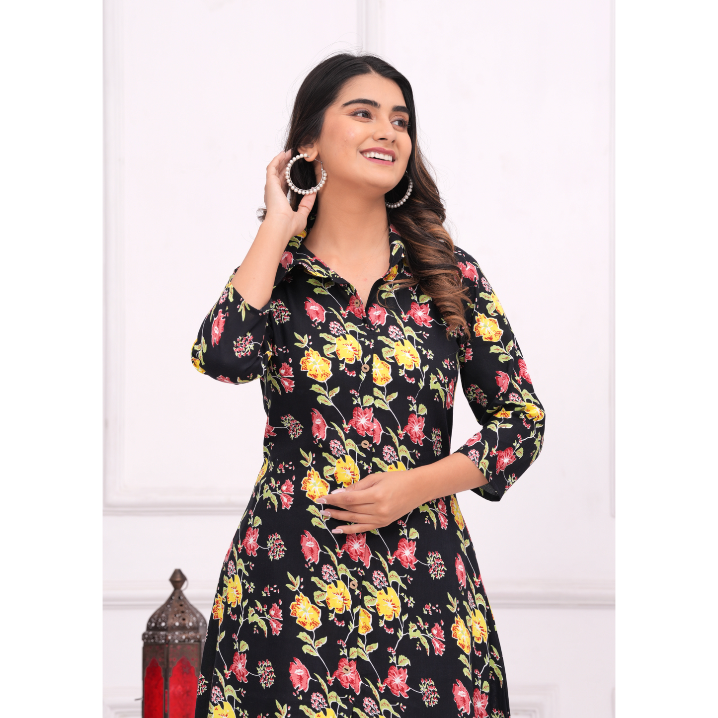 Jikonet Women's Co-Ord Set Kurta with Pant Set Outdoor Outfits Wear (Black)