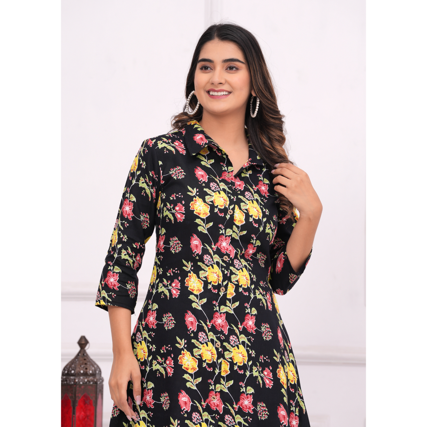 Jikonet Women's Co-Ord Set Kurta with Pant Set Outdoor Outfits Wear (Black)