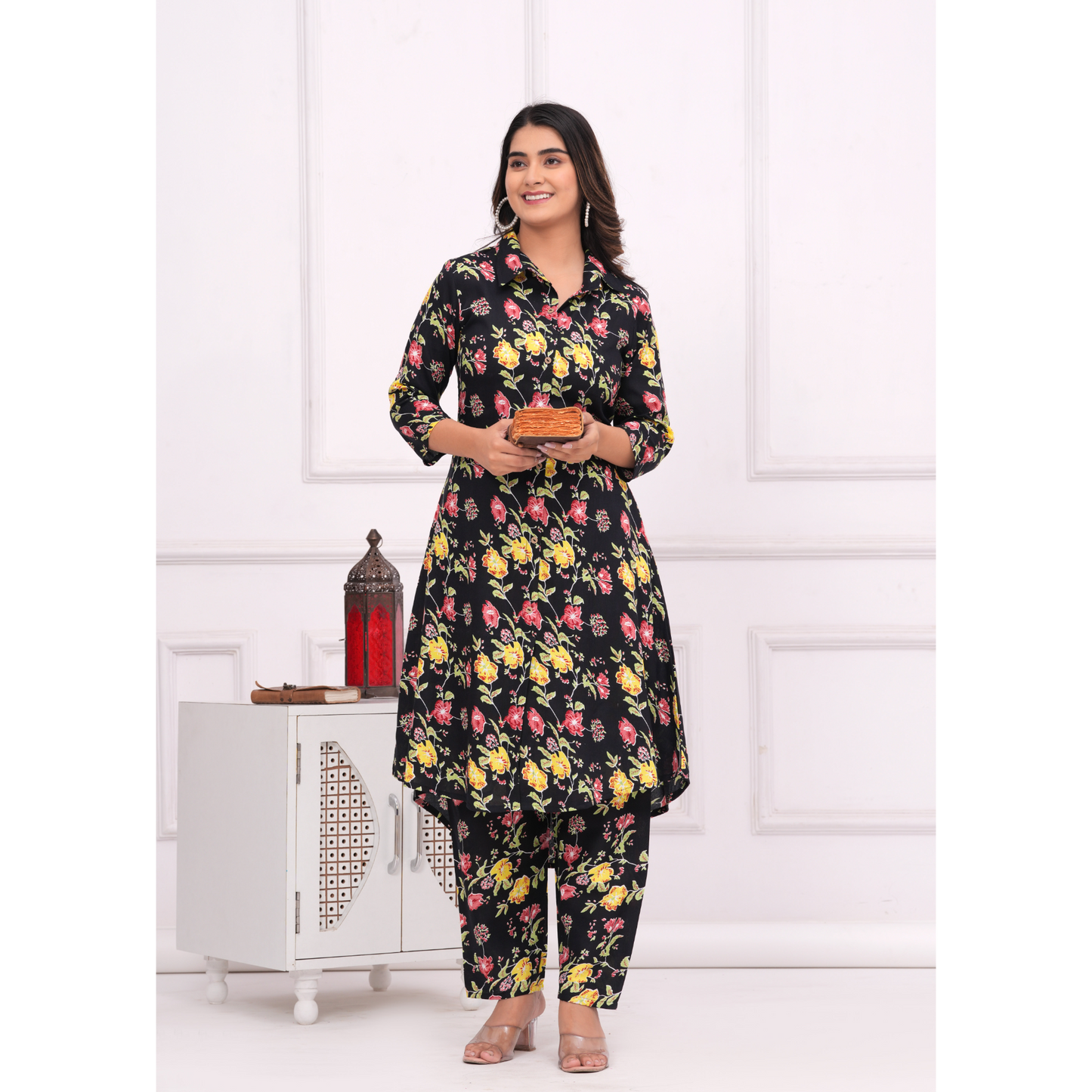 Jikonet Women's Co-Ord Set Kurta with Pant Set Outdoor Outfits Wear (Black)