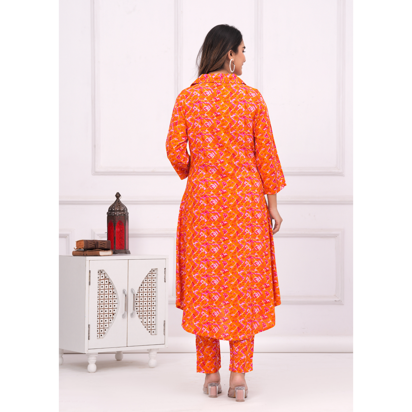 Jikonet Women's Co-Ord Set Kurta with Pant Set Outdoor Outfits Wear (Orange)