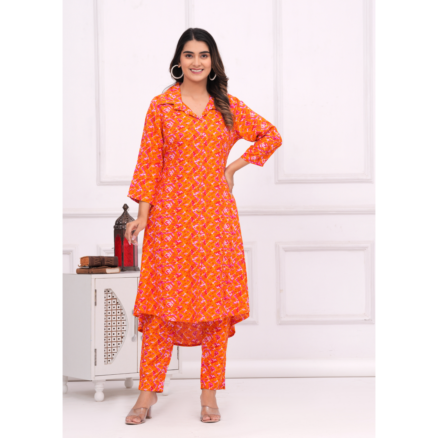 Jikonet Women's Co-Ord Set Kurta with Pant Set Outdoor Outfits Wear (Orange)