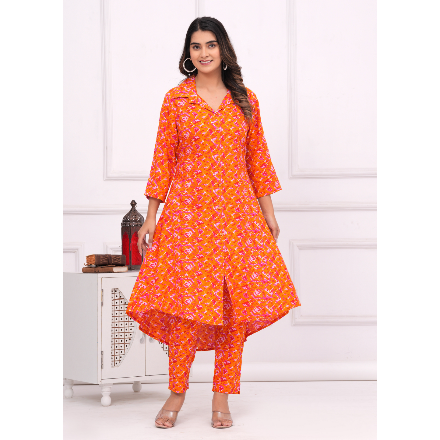 Jikonet Women's Co-Ord Set Kurta with Pant Set Outdoor Outfits Wear (Orange)