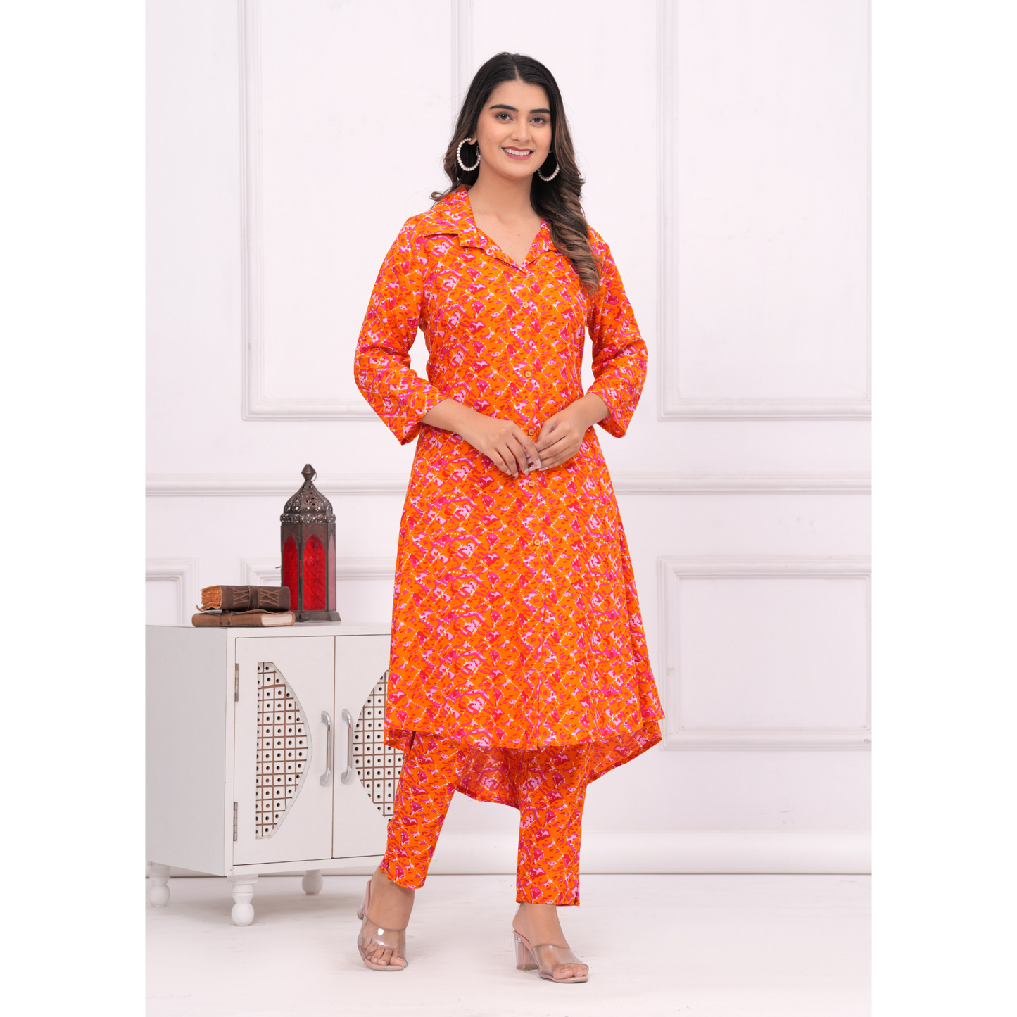 Jikonet Women's Co-Ord Set Kurta with Pant Set Outdoor Outfits Wear (Orange)