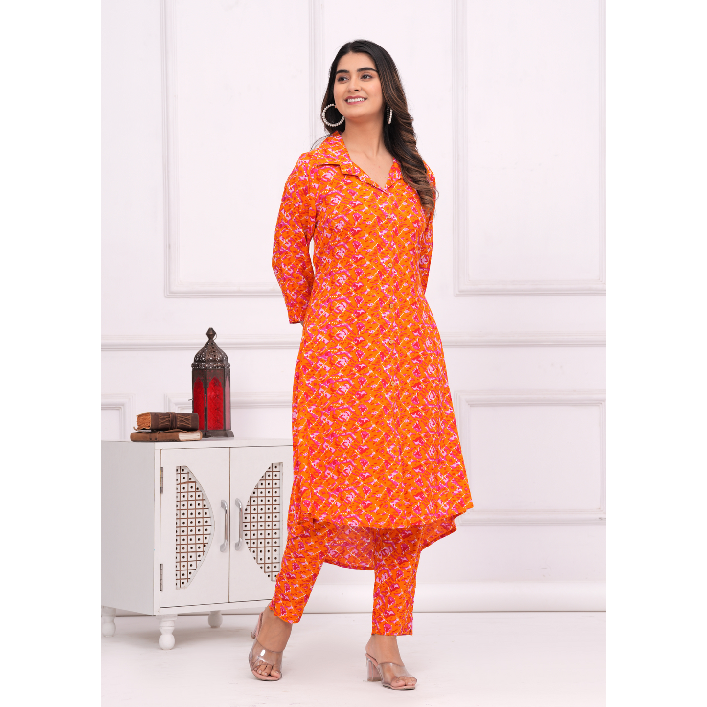 Jikonet Women's Co-Ord Set Kurta with Pant Set Outdoor Outfits Wear (Orange)