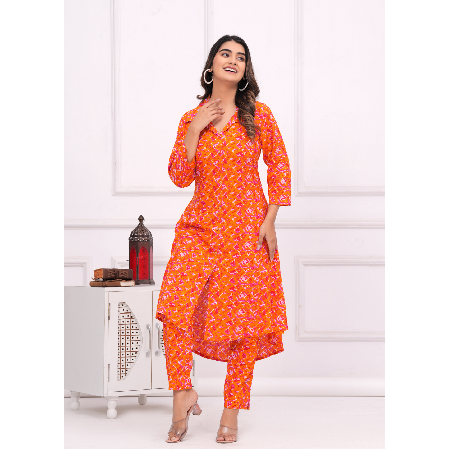 Jikonet Women's Co-Ord Set Kurta with Pant Set Outdoor Outfits Wear (Orange)