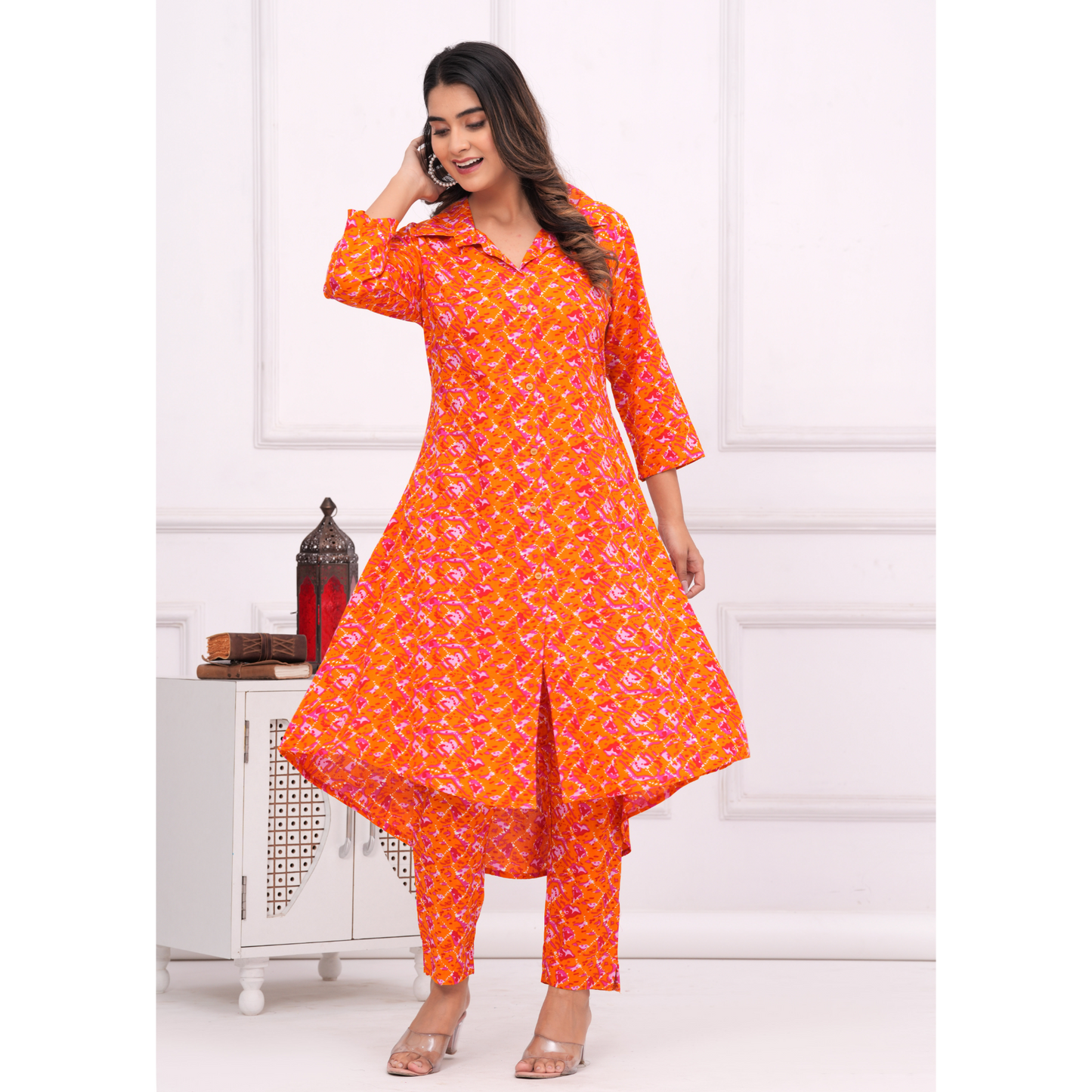 Jikonet Women's Co-Ord Set Kurta with Pant Set Outdoor Outfits Wear (Orange)