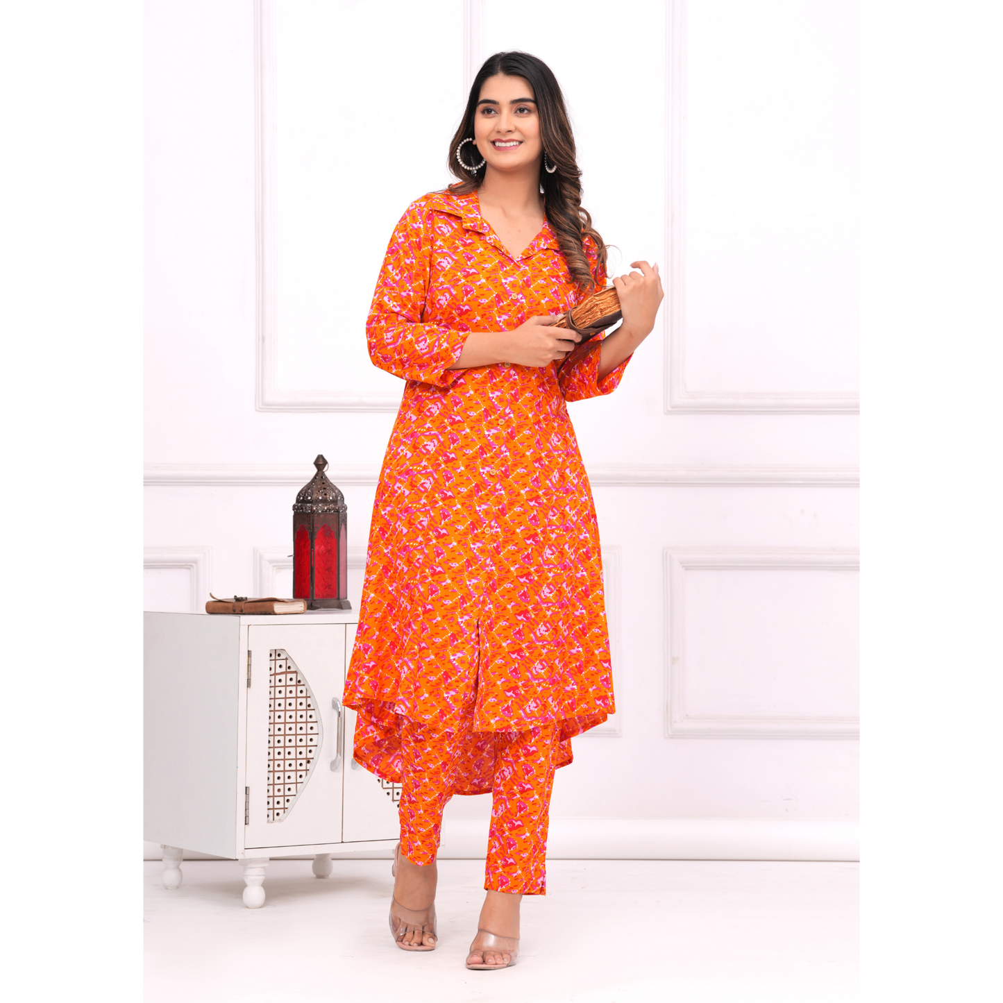 Jikonet Women's Co-Ord Set Kurta with Pant Set Outdoor Outfits Wear (Orange)
