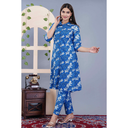 Jikonet Women's Co-Ord Set Kurta with Pant Set Outdoor Outfits Wear (Blue)