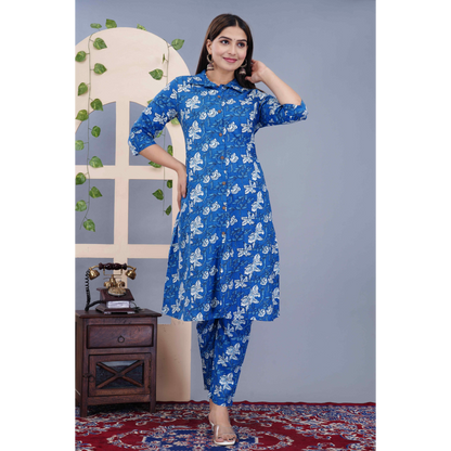 Jikonet Women's Co-Ord Set Kurta with Pant Set Outdoor Outfits Wear (Blue)