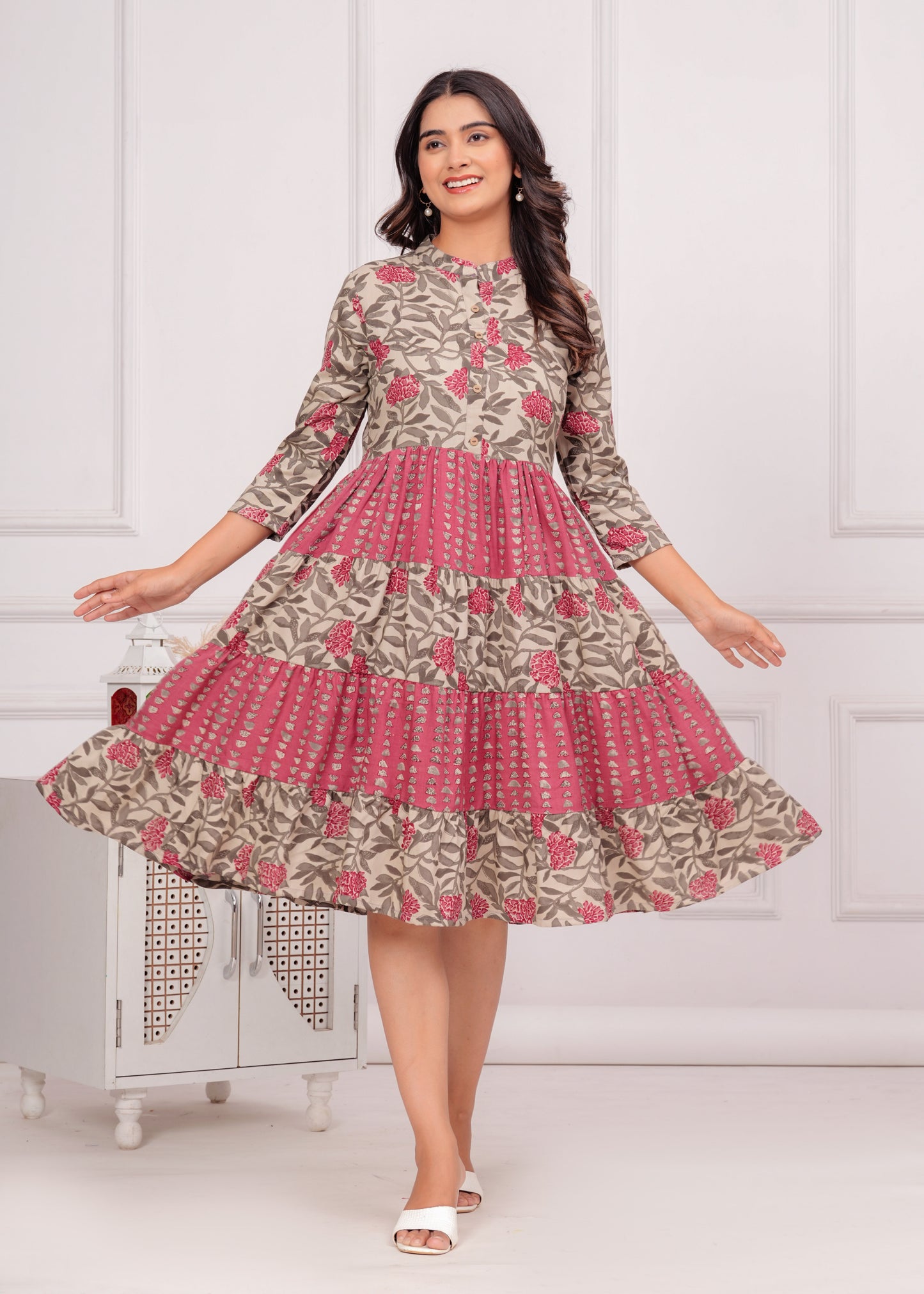 Jikonet Pink Floral Western Dress