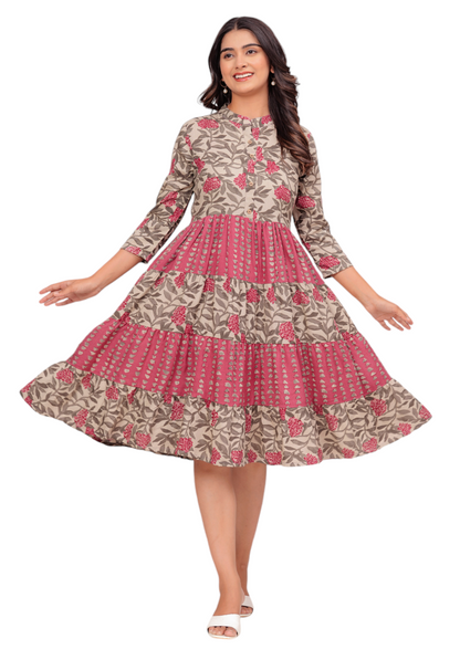 Jikonet Pink Floral Western Dress