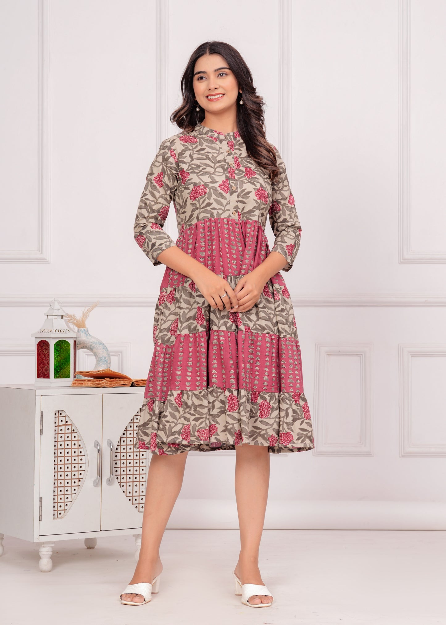 Jikonet Pink Floral Western Dress