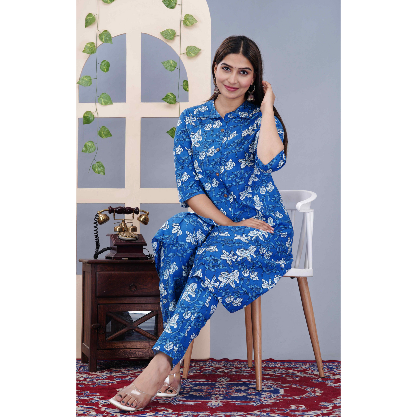 Jikonet Women's Co-Ord Set Kurta with Pant Set Outdoor Outfits Wear (Blue)