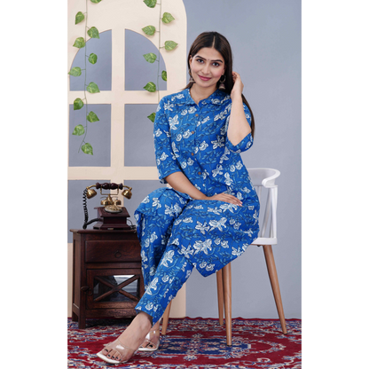 Jikonet Women's Co-Ord Set Kurta with Pant Set Outdoor Outfits Wear (Blue)