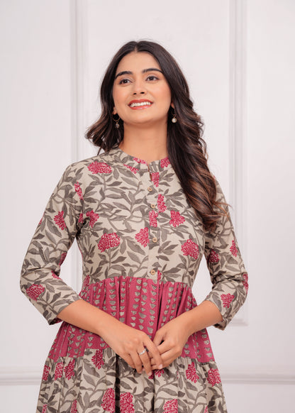 Jikonet Pink Floral Western Dress
