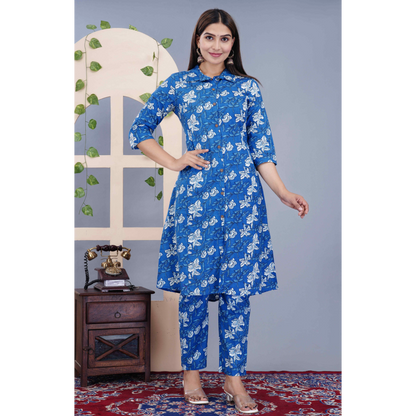 Jikonet Women's Co-Ord Set Kurta with Pant Set Outdoor Outfits Wear (Blue)