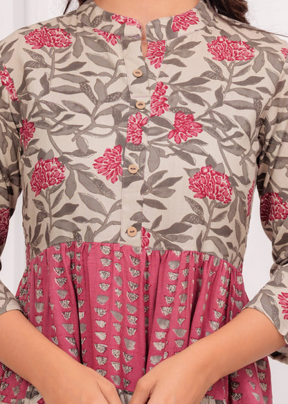 Jikonet Pink Floral Western Dress