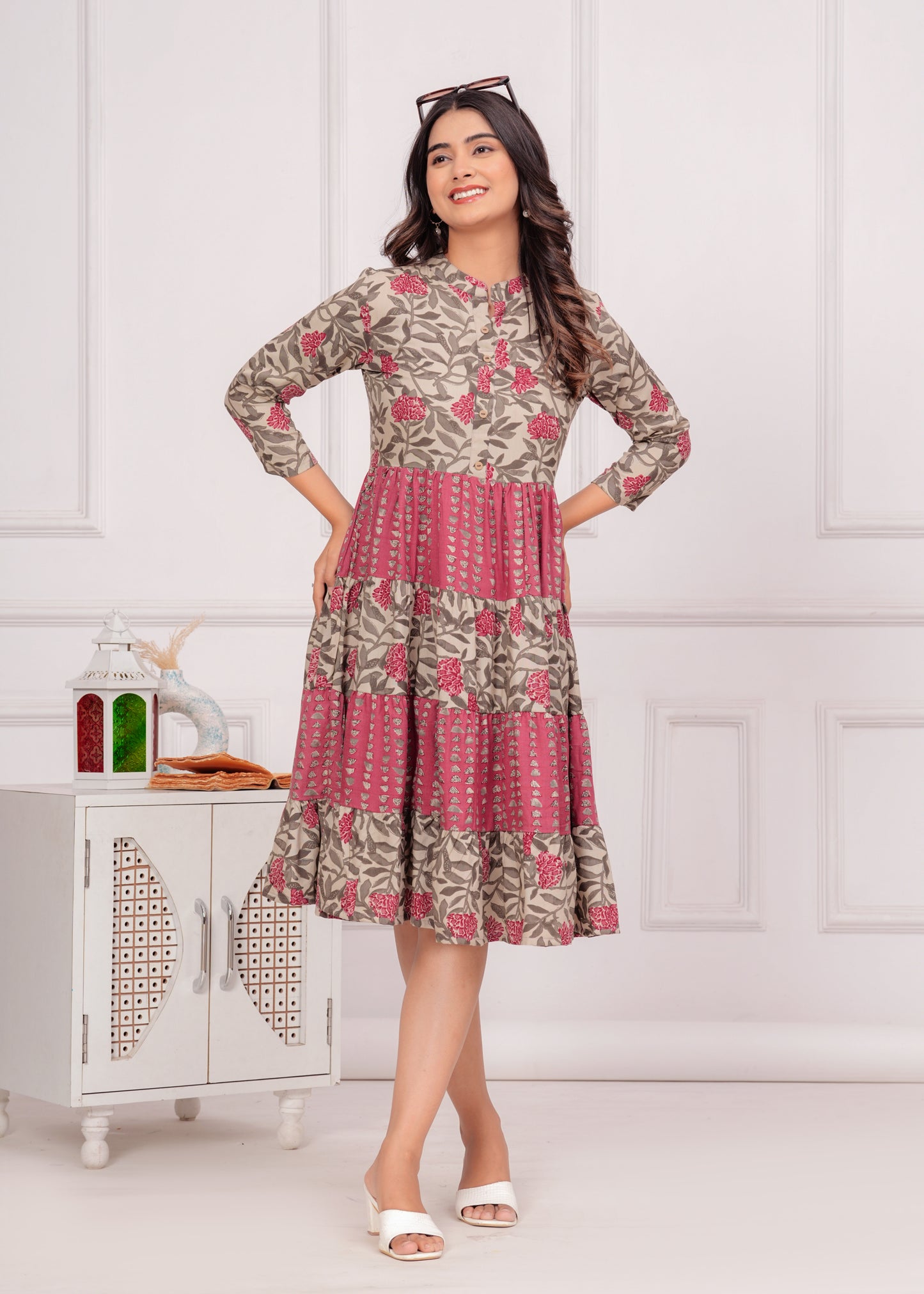 Jikonet Pink Floral Western Dress