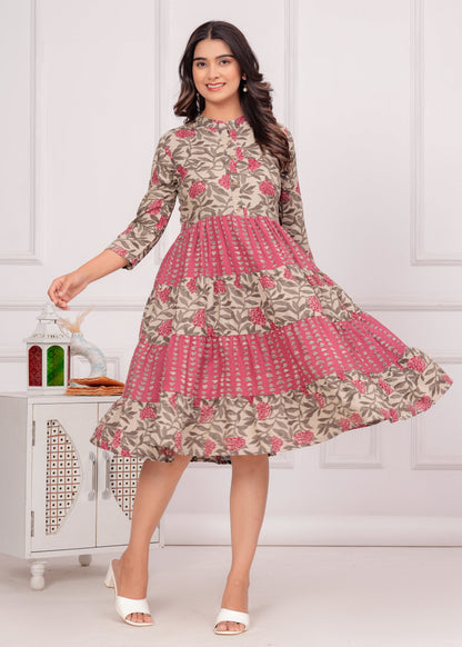 Jikonet Pink Floral Western Dress