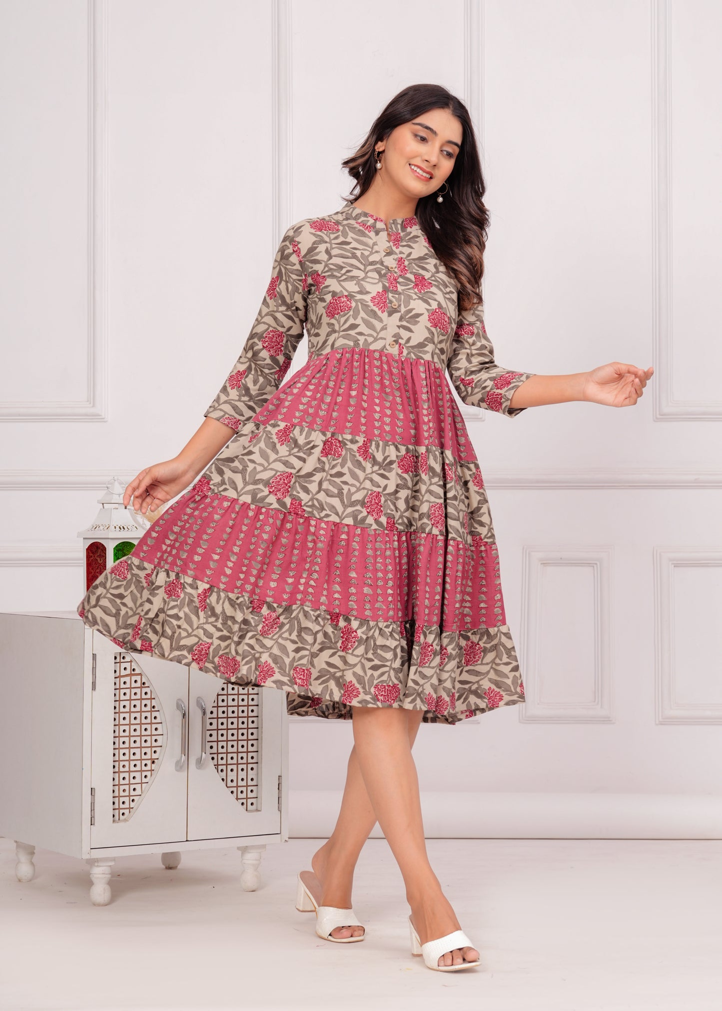 Jikonet Pink Floral Western Dress