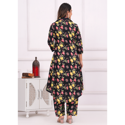 Jikonet Women's Co-Ord Set Kurta with Pant Set Outdoor Outfits Wear (Black)