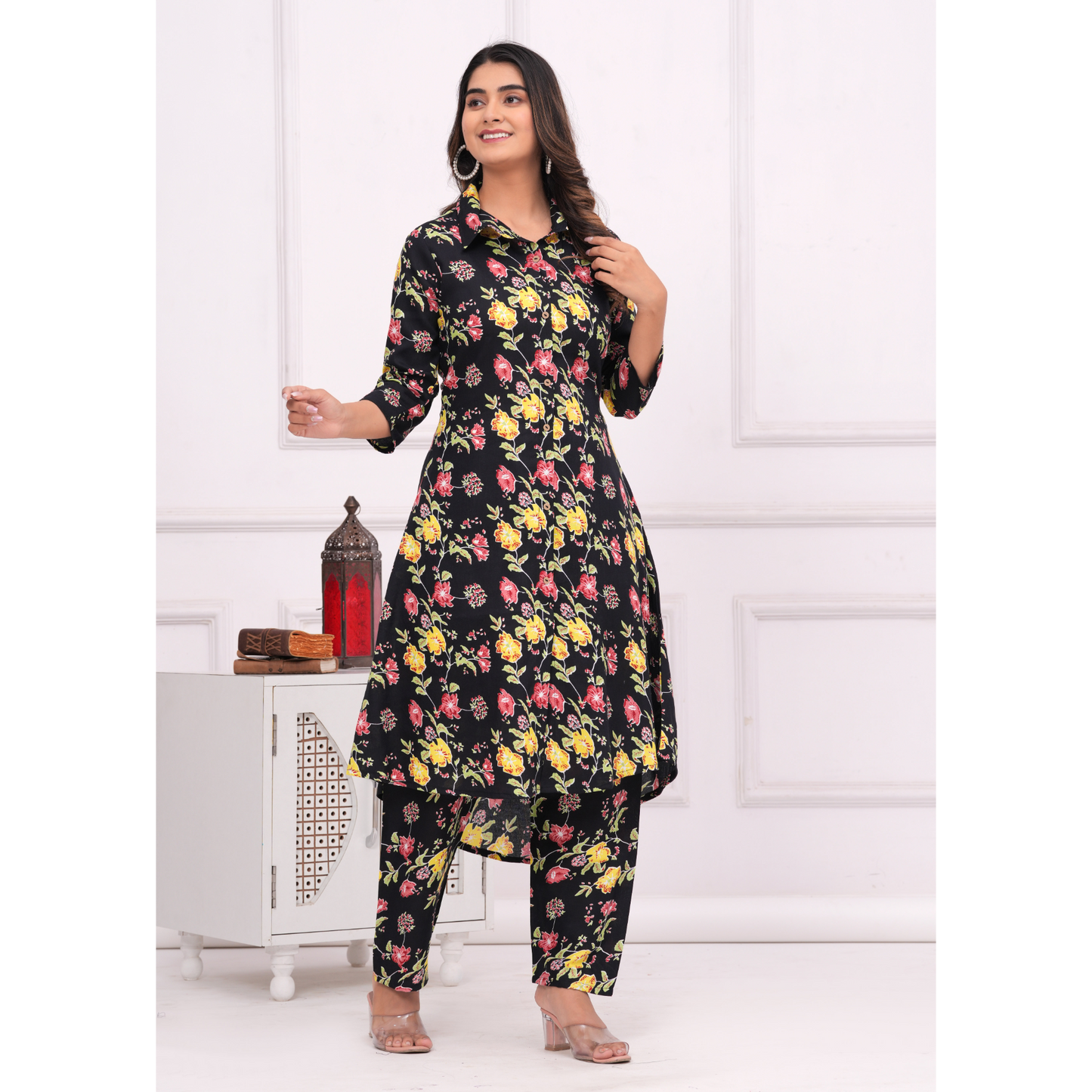 Jikonet Women's Co-Ord Set Kurta with Pant Set Outdoor Outfits Wear (Black)