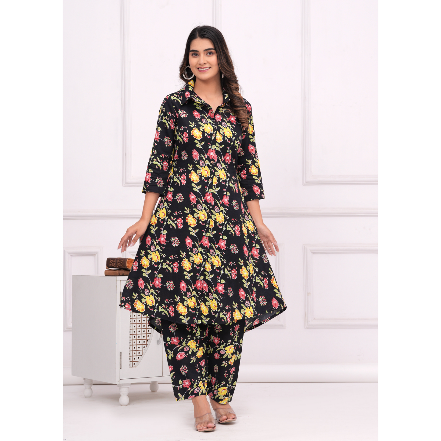 Jikonet Women's Co-Ord Set Kurta with Pant Set Outdoor Outfits Wear (Black)