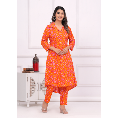 Jikonet Women's Co-Ord Set Kurta with Pant Set Outdoor Outfits Wear (Orange)