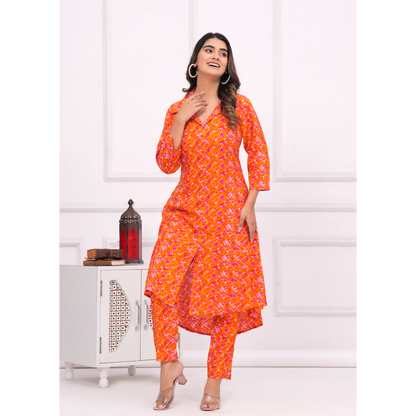 Jikonet Women's Co-Ord Set Kurta with Pant Set Outdoor Outfits Wear (Orange)